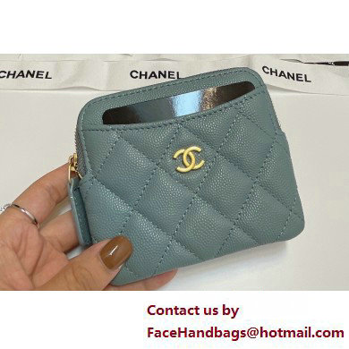 Chanel Grained Calfskin & Gold-Tone Metal Zip Coin Purse AP2061 Light Blue 2025